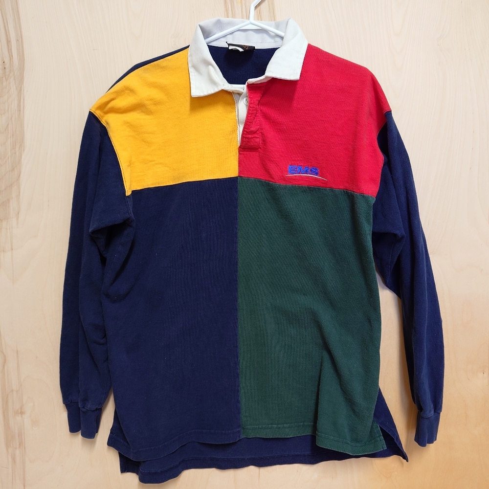 Windswept Color Block Vintage Rugby Polo Shirt 90s Y2K Adult Large Loose Fit